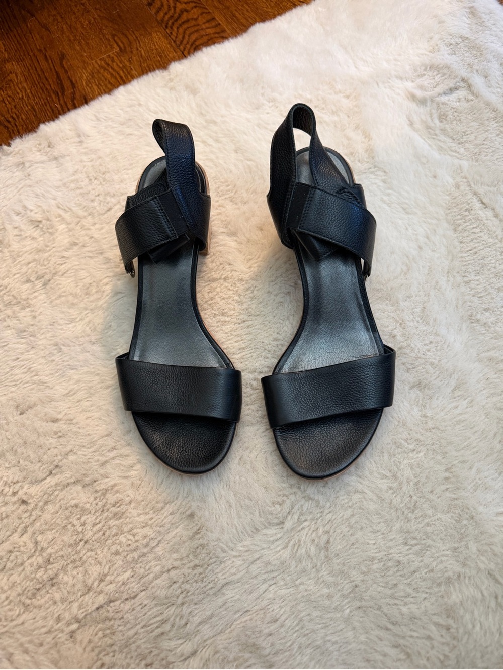 Stuart Weitzman Black Leather Two-Strap Slingback Sandals